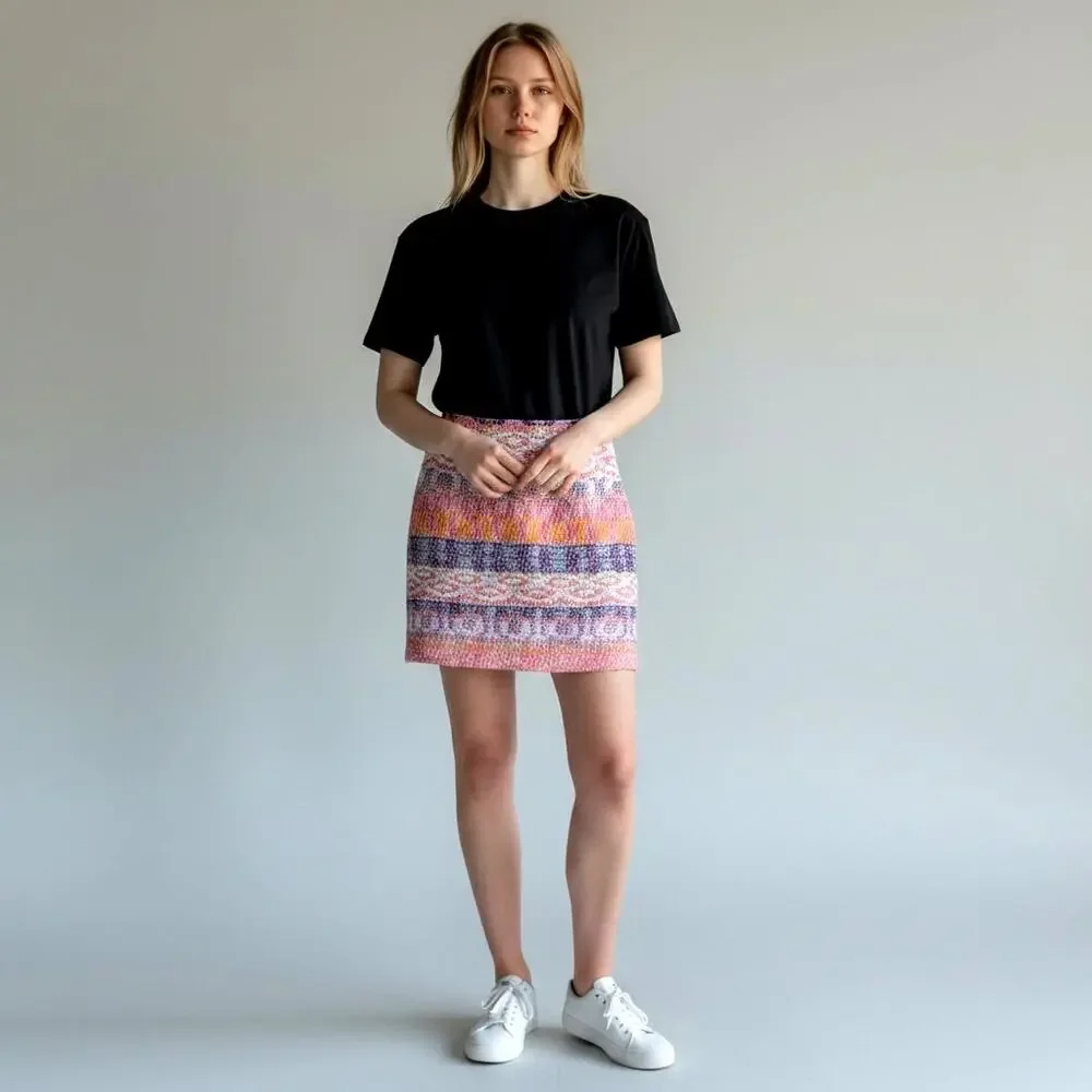 Sessùn Travis Woven Jacquard Mini Skirt Women's EU 34 US 2 Pink Orange Textured